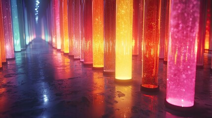 Obraz premium Illuminated Glass Tubes Line A Futuristic Corridor