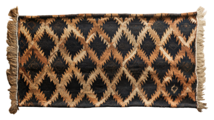 Decorative diamond pattern rug home interior textile cozy top view isolated on transparent background