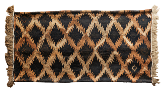 Decorative diamond pattern rug home interior textile cozy top view isolated on transparent background