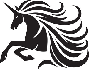 Fototapeta premium Rearing unicorn silhouette vector illustration – magical fairytale horse graphic for decor and printable.