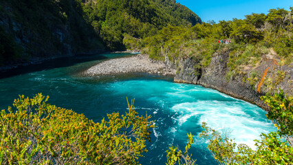 Obraz premium details of Petrohue river flowing through the Vicente Perez Rosales national park, Chile