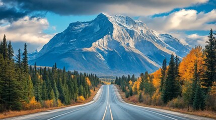 Fototapeta premium A two-image collage of an empty road winding through a forest and mountains.