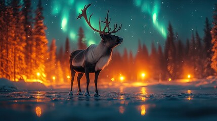 Reindeer Stands Majestically Underneath Aurora Borealis
