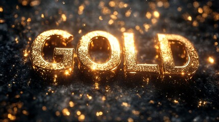 gold letters on a black background.