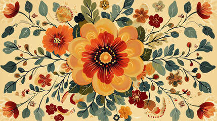 Traditional Russian Womens Day greeting card features vibrant floral design with rich colors and intricate details celebrating femininity and beauty