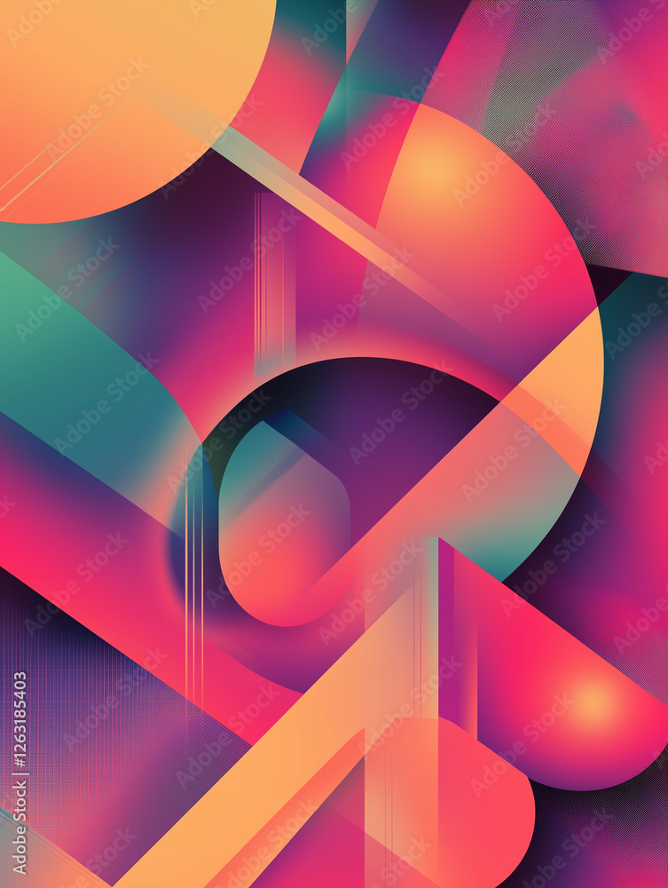 Aufkleber exploring vibrant abstract geometric futurism with colorful shapes and dynamic lines