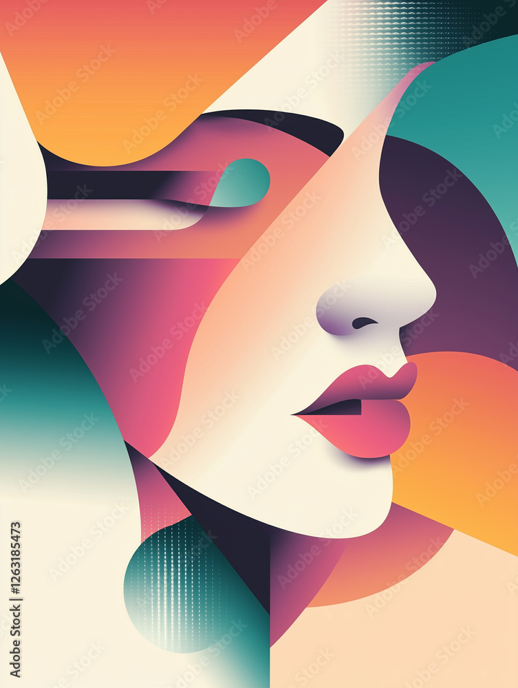 Aufkleber exploring modern abstract geometric futurism through vibrant color and shape
