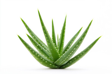 Vibrant aloe vera plant with thick, spiky leaves against a clean white backdrop. isolated on white background.