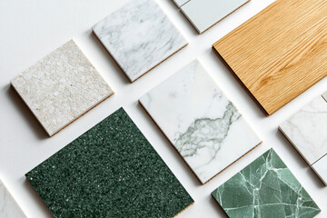 Variety of textured tiles showcasing different materials and patterns for design inspiration.