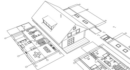 Fototapeta premium traditional residential architecture sketch house 3d