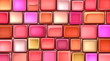 Fototapeta premium Colorful Arrangement of Glossy Pink and Red Square Tiles Background