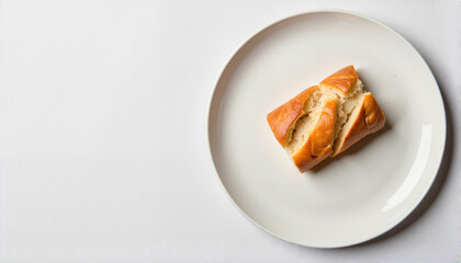 Close-up of delicious bread roll on a white plate for food blogs, recipe websites, culinary presentations, cooking courses, and food-related digital content 