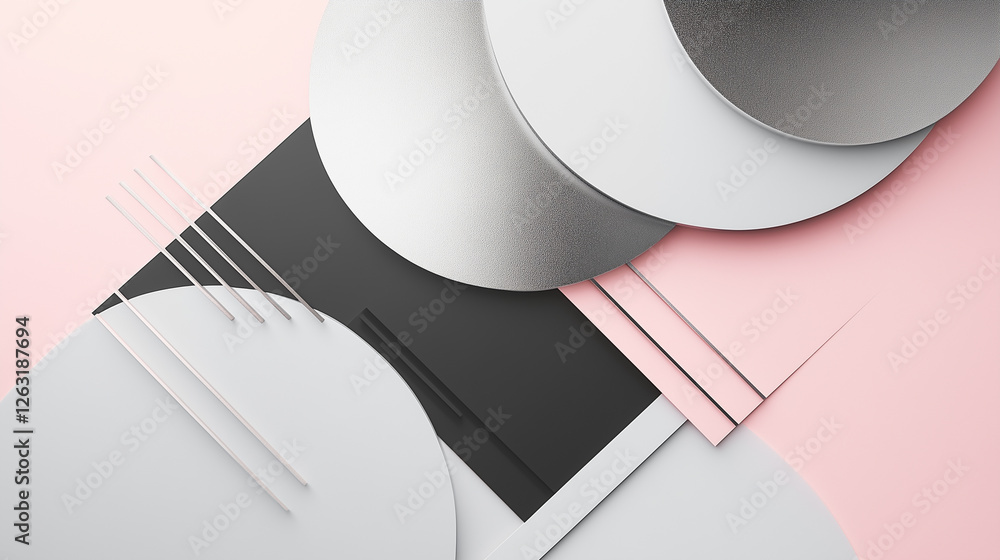 Aufkleber sleek modern typography with bold and minimal shapes arranged creatively on a soft pink background
