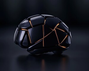 Futuristic black brain with glowing lines, symbolizing advanced artificial intelligence.