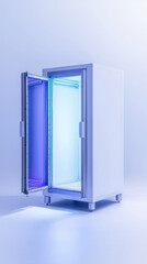 UV sterilization chamber with open door, showcasing its interior light. Ideal for sanitizing items effectively and safely