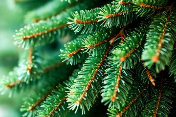 close-up view of vibrant green pine needles and branches