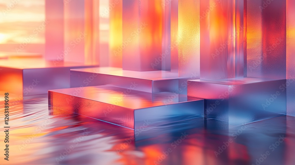 Wall mural Abstract Glass Blocks Sunset Reflection Display