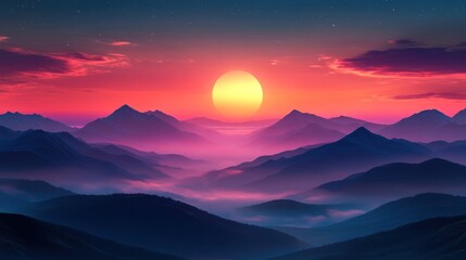 Obraz premium Majestic Sunset Over Misty Mountain Ranges