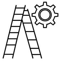 Ladder leading to a gear silhouette vector illustration 