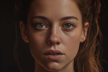 Fototapeta premium A Close Up Portrait of a Young Woman with Freckles