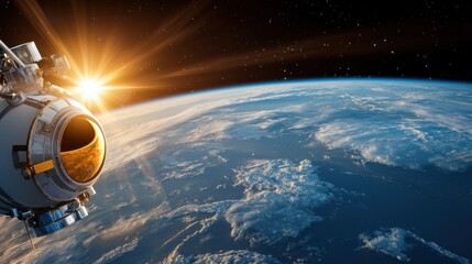 Obraz premium Space exploration mission earth orbit digital artwork cosmic environment astronaut perspective sunlit horizon