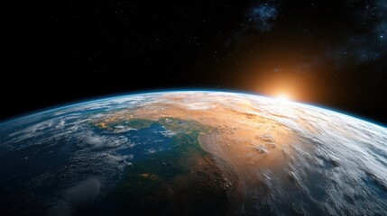 Fototapeta premium Sunrise over earth aerial view planet from space natural environment cosmic perspective enchanting beauty