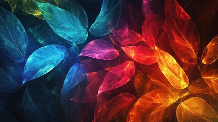 Abstract Glowing Tropical Leaves with Vivid Colors