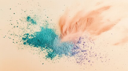 Fototapeta premium Abstract Teal Purple Orange Powder Explosion on Beige