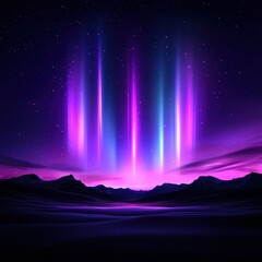 Obraz premium Stunning aurora borealis shining over a serene mountainous landscape at night.