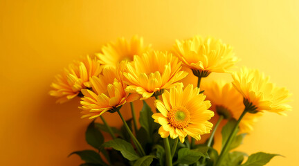 Fototapeta premium close-up of a vibrant yellow flower bouquet against a yellow background
