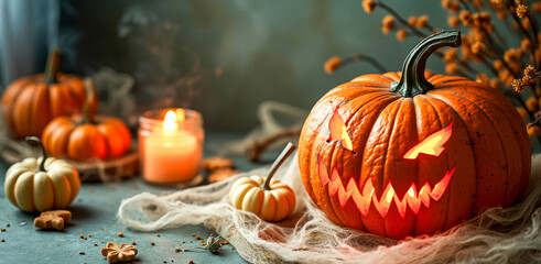 glowing carved pumpkin for halloween