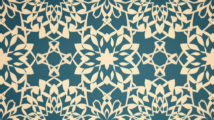 Fototapeta premium Intricate floral pattern design featuring symmetrical motifs in soothing blue and cream tones