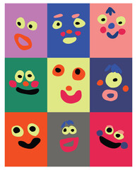 Abstract Colorful Geometric Faces Vector Illustration with Playful Expressions