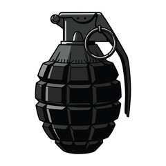 Black Silhouette of a Hand Grenade with Safety Pin on White Background 
