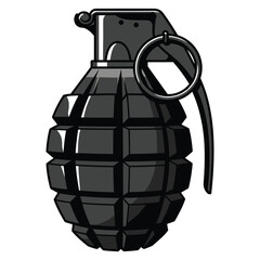 Black Silhouette of a Hand Grenade with Safety Pin on White Background 
