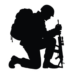 silhouette of a soldier kneeling on the ground-2
