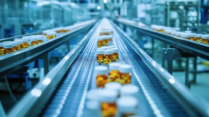Automated Pill Production Line in Modern Pharmaceutical Factory