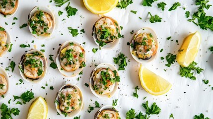 Baked Clams with Lemon and Herbs: Overhead Food Photography