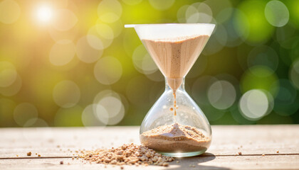 Elegant hourglass funnel stages with reflective mood showcasing flowing sand and bokeh background