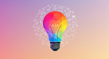 The illuminated lightbulb, with its glowing gear, is connected to a network, symbolizing creative inspiration