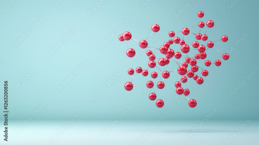 Poster abstract representation of red molecules floating in space, showcasing their interconnected structur