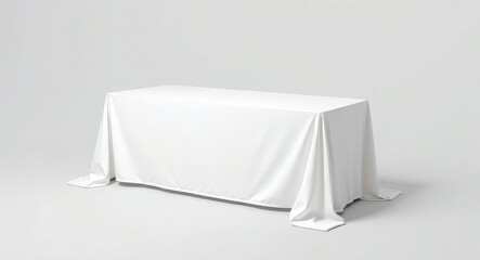 rectangular table covered with a pristine white tablecloth