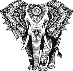 Obraz premium cute boho whale an elegant patterned monochrome style, in thick black and white lines 7.eps