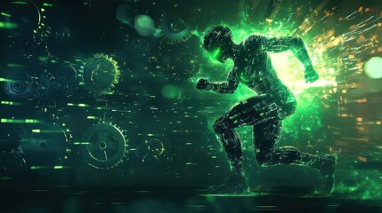 Futuristic Runner in Digital Landscape