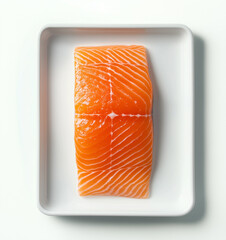  Fresh salmon fillets on a plate, paired with lemon slices, black pepper, and dill, offering a...
