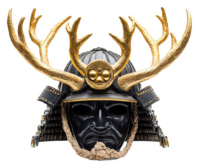Epic samurai helmet display japan object cultural heritage front view isolated on transparent background