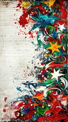 Colorful starburst graffiti art; textured background; design element