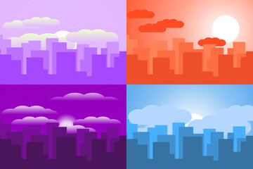 Cityscape. Vector illustration of a city, metropolis with beautiful tall buildings, skyscrapers in the background.