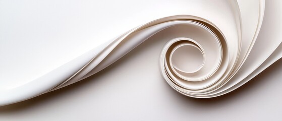 Fototapeta premium A smooth, white ribbon gracefully curves and spirals, creating an elegant and minimalist aesthetic against a neutral background.