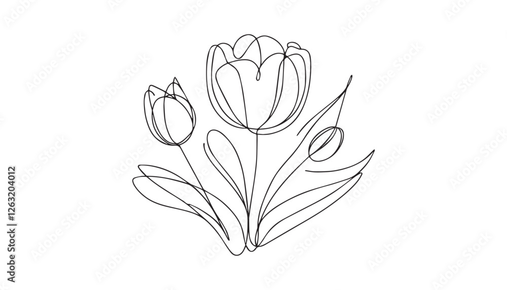 Wall mural Continuous one single minimal line drawing Tulip